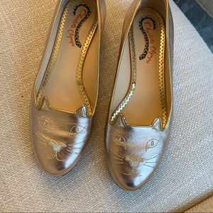 Metallic champagne Charlotte Olympia Kitty flats